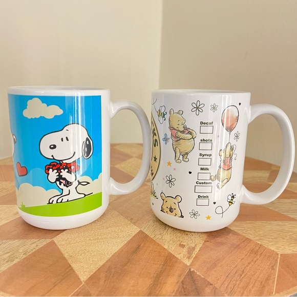 NEW 2 Pcs Fashion Mugs. Disney Winnie the Pooh + Snoopy mugs 15oz cups. - Picture 5 of 6